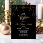 Elegant Black Gold Christmas Party Invitation Card