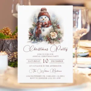 Elegant Floral Snowman Invitation for Christmas Party