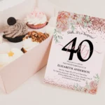 Elegant Pink Floral 40th Birthday Invitation Card