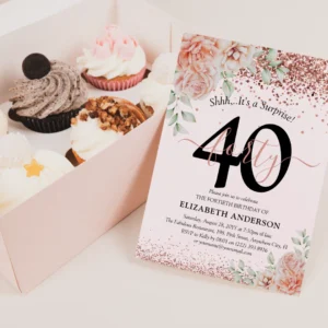 Elegant Pink Floral 40th Birthday Invitation Card