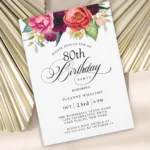 Elegant Rustic Watercolor 80th Birthday Invitation