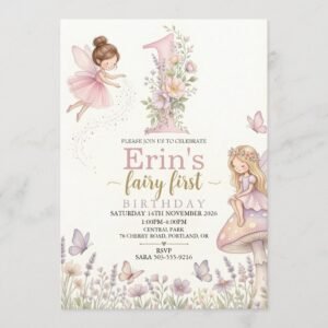 Fairy Birthday Invitation for Girls | Pink First Birthday Invite