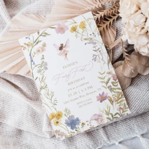 Fairy Watercolor Floral 1st Birthday Invitation