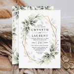 Greenery Green & Gold Rustic Wedding Invitation