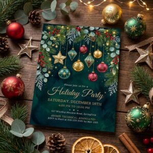 Holiday Party Invitation - Editable Christmas Invite Template