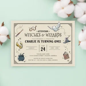 Vintage Harry Potter Birthday Invitation for First Birthday