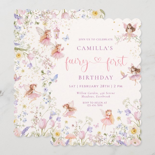 Watercolor Fairy Birthday Invitation for First Birthday - Image 2