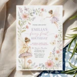Watercolor Wildflower Fairy First Birthday Invitation
