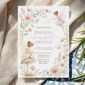 Watercolor Wildflower Fairy First Birthday Invitation